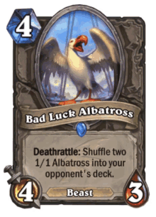 a card that says bad luck albatross with a bird on it