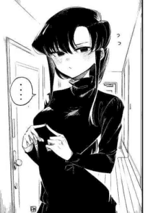 a black and white drawing of a girl in a turtleneck sweater .