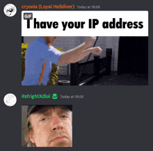 a screenshot of a discord conversation between cryonix and itsfrightxdlol