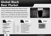 an advertisement for the global black beer market with a glass of beer on a wooden table