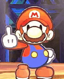 a cartoon of mario is giving a thumbs up sign .