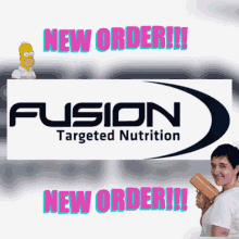 a woman is holding a hair dryer next to a fusion targeted nutrition logo