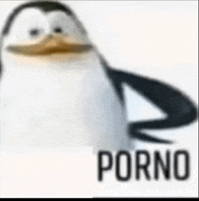 a penguin with the word porno written on it