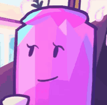 a cartoon drawing of a purple bottle with a face