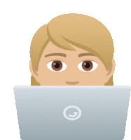 a woman 's face is visible behind a laptop with the letter g on the back