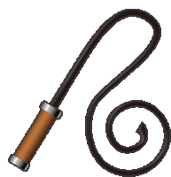 a whip with a swirl on the end and a brown handle