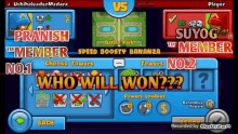 a screenshot of a video game with the words who will win on it