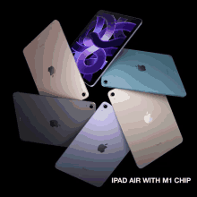 ipad air with m1 chip surrounded by other ipads in different colors