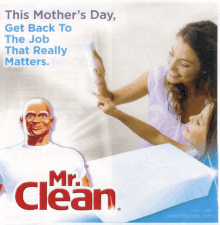 an advertisement for mr. clean shows a woman and child