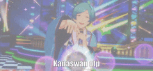 a video game character is holding a microphone and the words kanaswan otp are above him