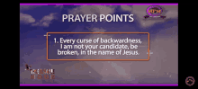 a screen displays the prayer points for a miracle hour