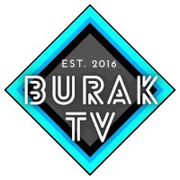 a logo for burak tv has a blue border around it