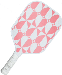 a pink and white paddle with a geometric pattern on it