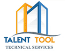 a logo for talent tool technical services with a building and a door