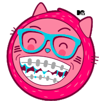 a cartoon of a cat with braces on its teeth and glasses