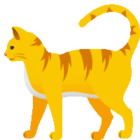 a yellow cat with orange stripes and a white tail