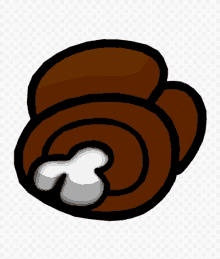 a cartoon drawing of a brown object with a white swirl in the middle