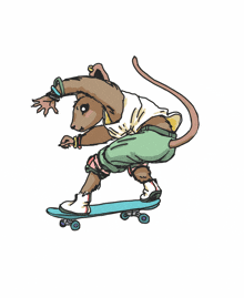 a cartoon of a mouse riding a skateboard on a white background