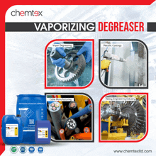 an advertisement for chemtex vaporizing degreaser shows different types of degreaser