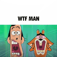 two cartoon characters are screaming with the words wtf man above them