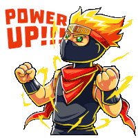 a cartoon of a ninja with the words power up written on the bottom