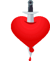 a bloody heart with a sword sticking through it