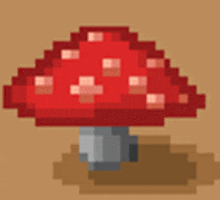 a pixel art illustration of a red mushroom with red spots on it .