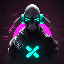 a drawing of a person with headphones and a glowing x