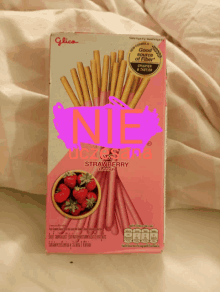 a box of strawberry flavored sticks with the word nie on top