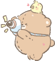 a drawing of a teddy bear holding a small bird on its back