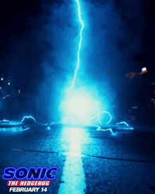 a poster for sonic the hedgehog shows a lightning strike