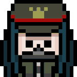 a pixel art drawing of a man wearing a military uniform and a crown on his hat .