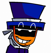 a cartoon character wearing a top hat and sunglasses is smiling