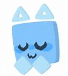 a cartoon drawing of a blue square with a cat face and ears .