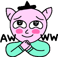 a cartoon drawing of a pink face with the words aw ww written on it