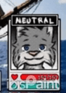 a picture of a cat with blue eyes and a sign that says neutral on it .