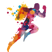 a colorful silhouette of a man running with paint splashes behind him