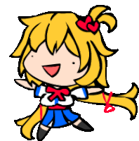 a cartoon girl with yellow hair and a red bow in her hair .