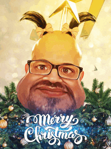 a cartoon of a man with glasses and a beard says merry christmas