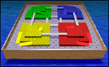 a computer generated image of a board game with four squares of different colors