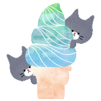 two cats are looking at an ice cream cone with a green top