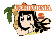 a cartoon girl is laying under a palm tree with the word california behind her