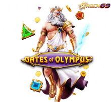 a game called gates of olympus with a statue of zeus