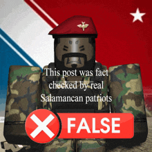 a sign that says this post was fact checked by real salamancan patriots