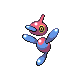 a pixel art drawing of a red and blue pokemon with a yellow eye .