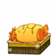 a cartoon illustration of a chicken sitting on top of a wooden box .