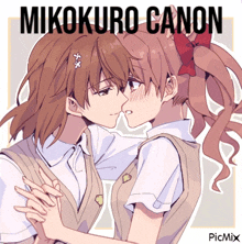 a picture of two girls kissing with the name mikukuru canon