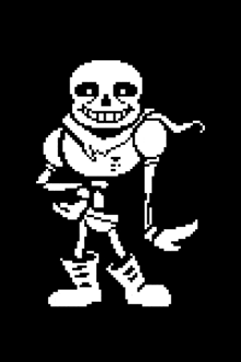 a pixel art drawing of a skeleton holding a sword .