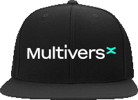 a black baseball cap with the word multivers written on it