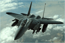 a fighter jet flies through the clouds with mountains in the background